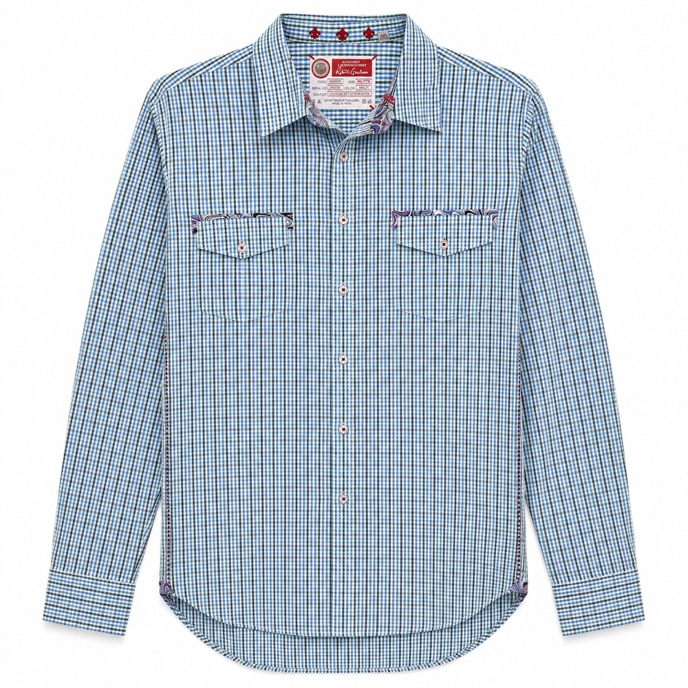 Robert Graham Shirt XXL Blue Freshly Laundered Gingham Preppy Paisley Cotton